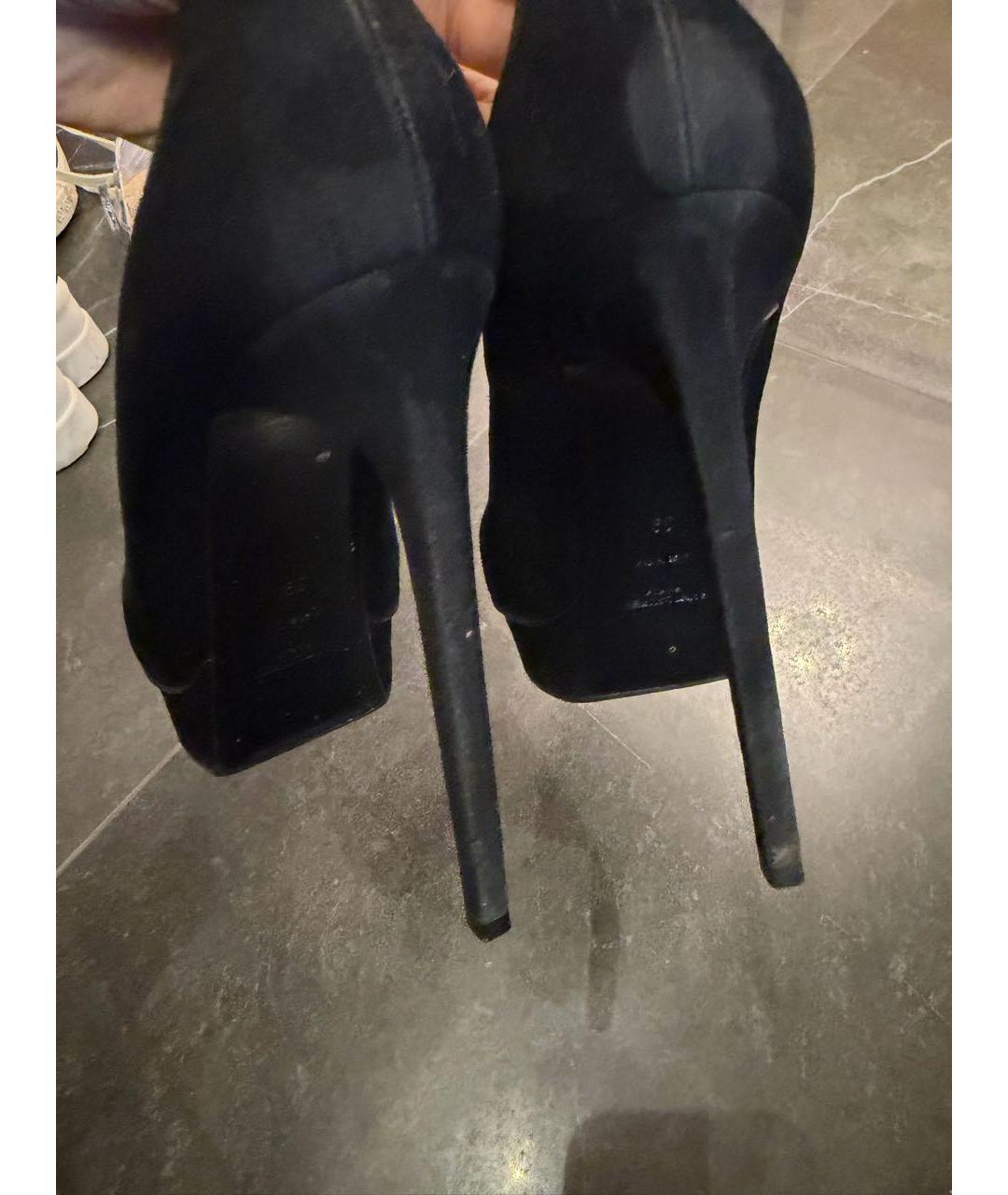 SAINT LAURENT Черные бархатные туфли, фото 4