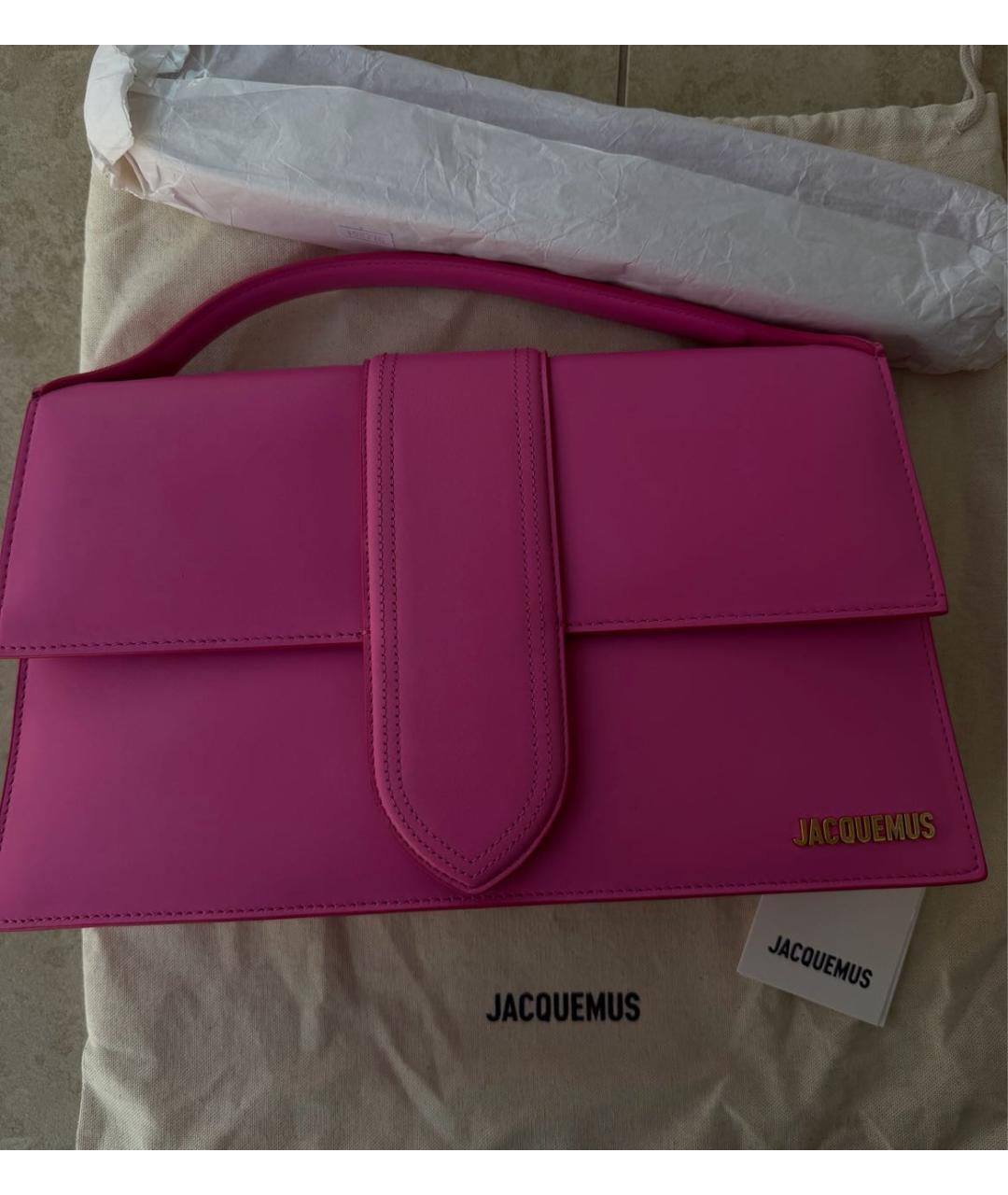JACQUEMUS Розовая кожаная сумка с короткими ручками, фото 2