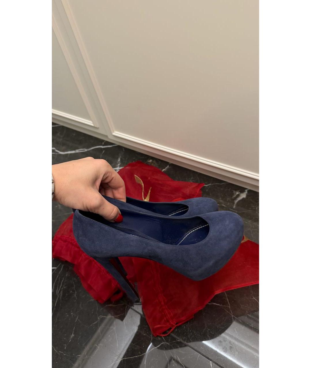 RENE CAOVILLA Темно-синие замшевые туфли, фото 5