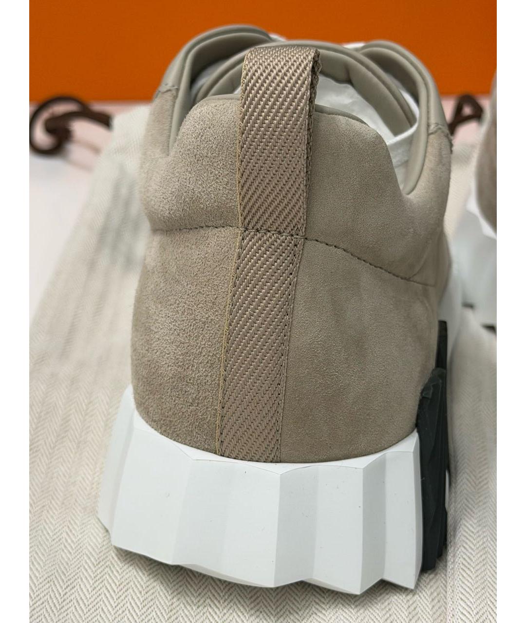 HERMES Бежевые замшевые низкие кроссовки / кеды, фото 5