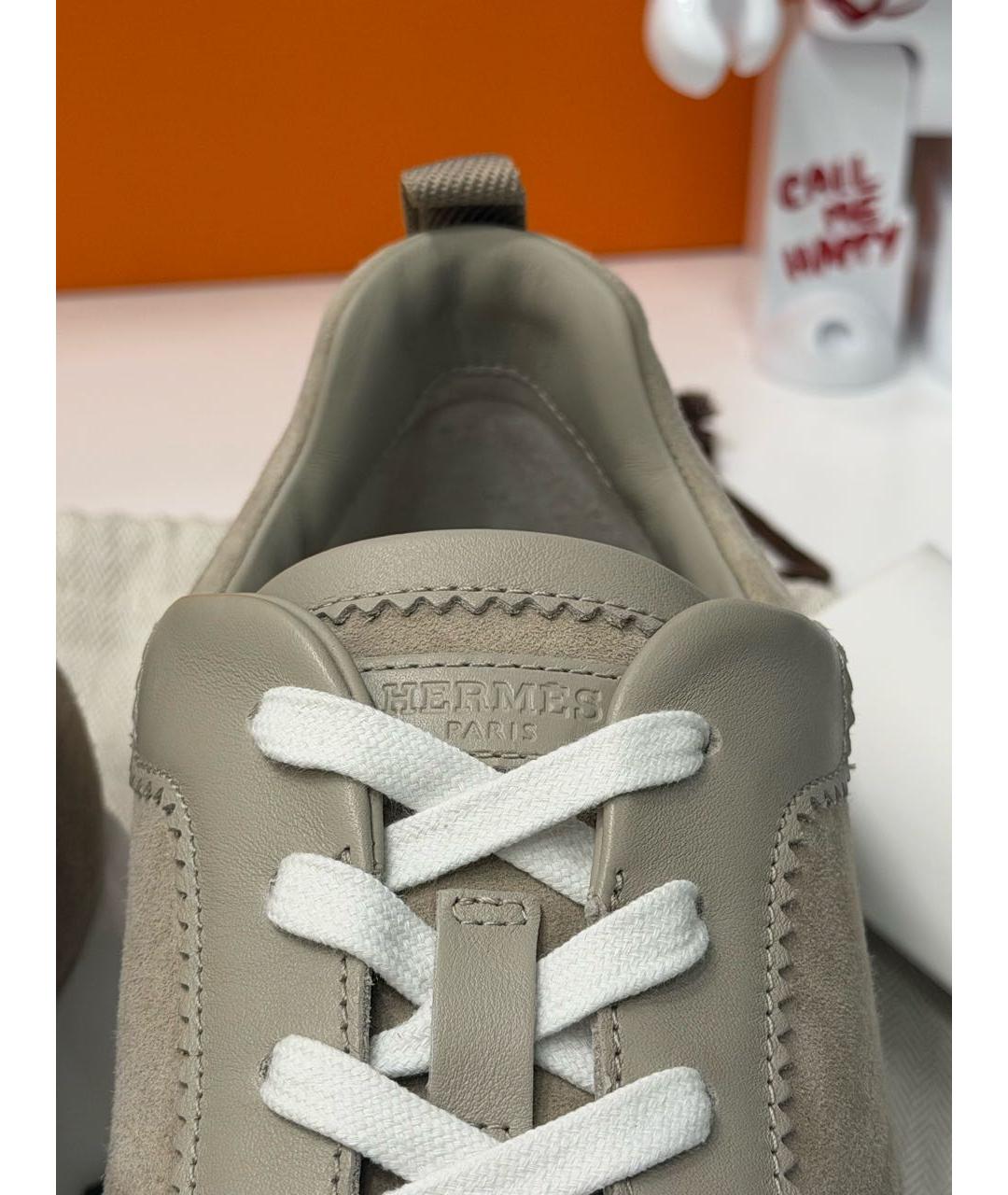 HERMES Бежевые замшевые низкие кроссовки / кеды, фото 4