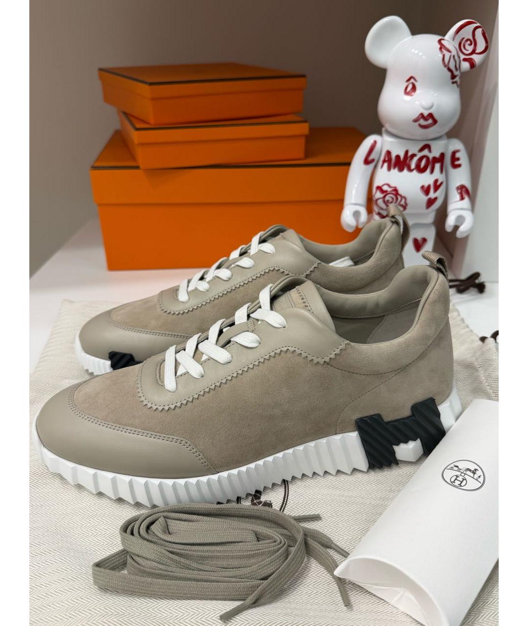 HERMES Бежевые замшевые низкие кроссовки / кеды, фото 2