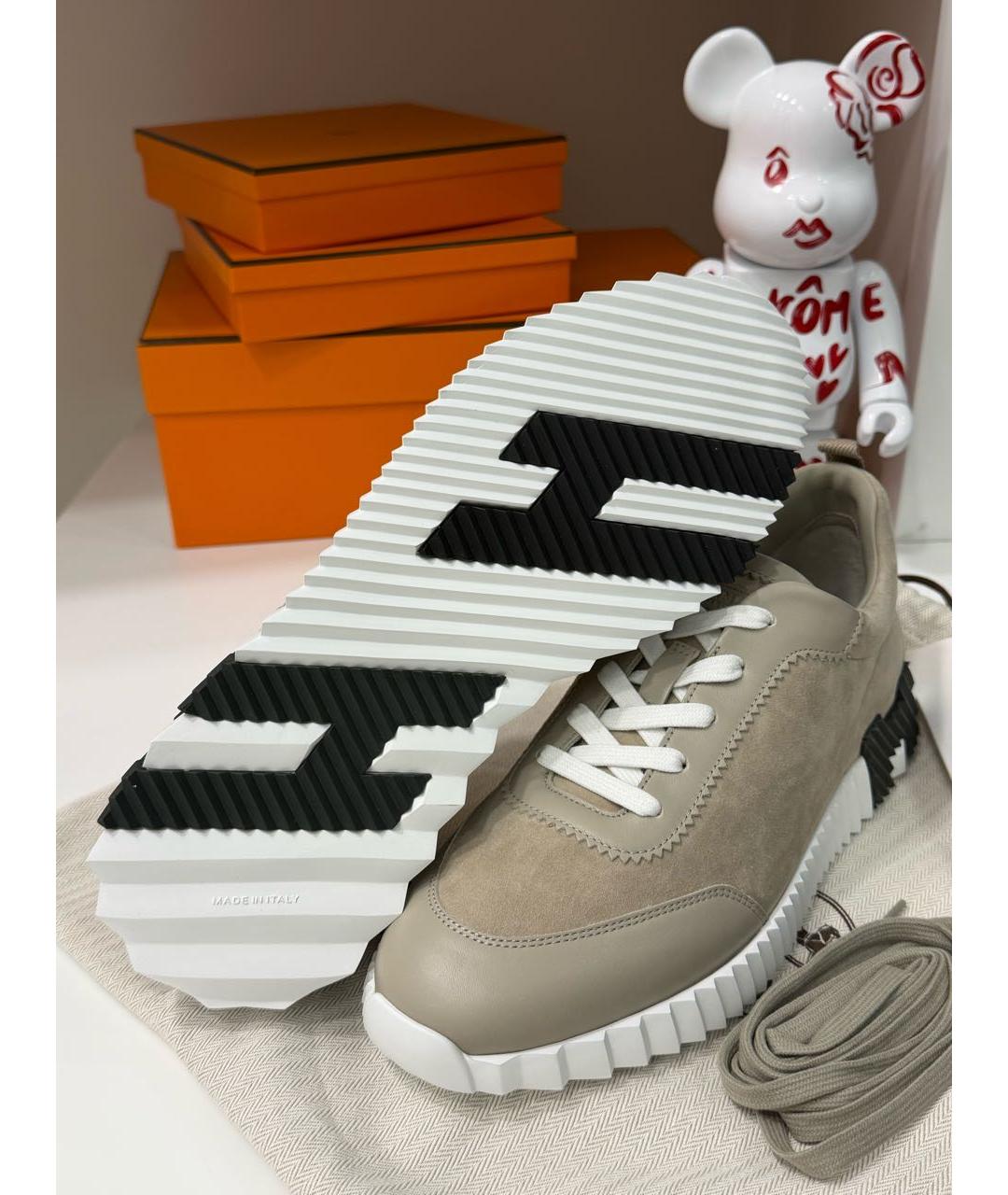 HERMES Бежевые замшевые низкие кроссовки / кеды, фото 3