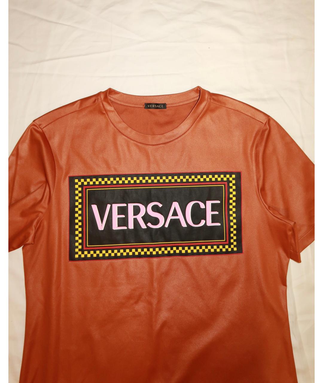 VERSACE Коричневая полиэстеровая футболка, фото 3