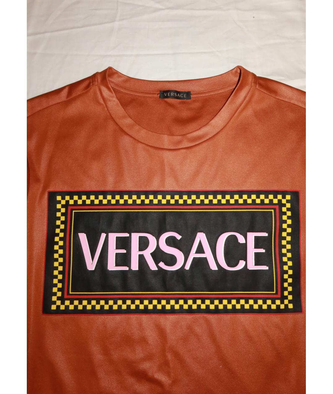 VERSACE Коричневая полиэстеровая футболка, фото 4