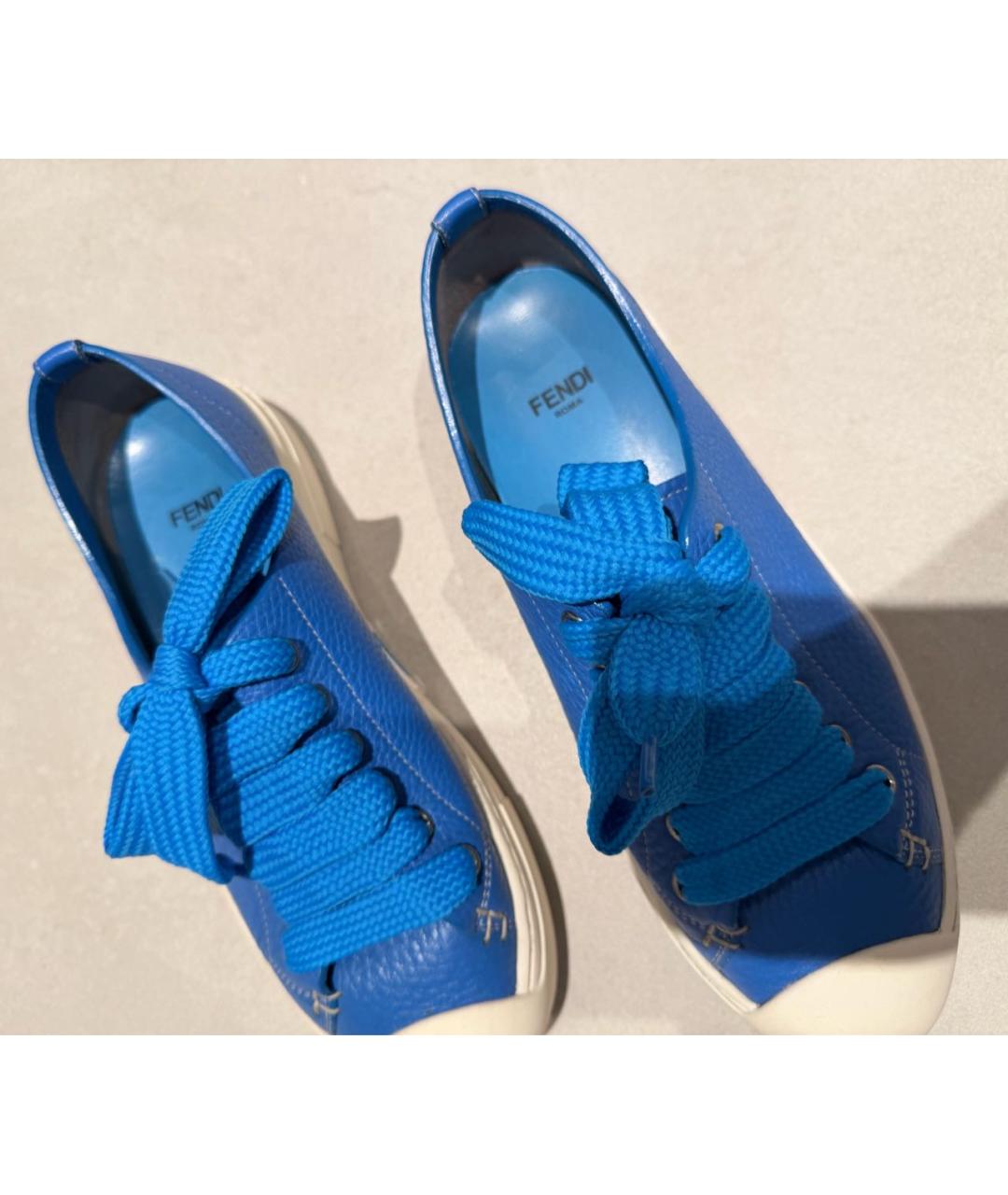 FENDI Голубые кожаные кеды, фото 4