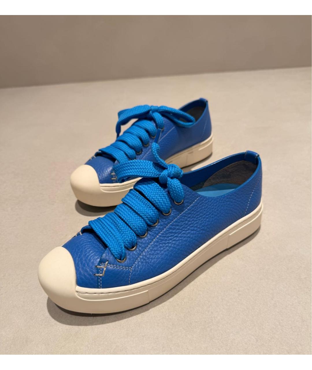 FENDI Голубые кожаные кеды, фото 3