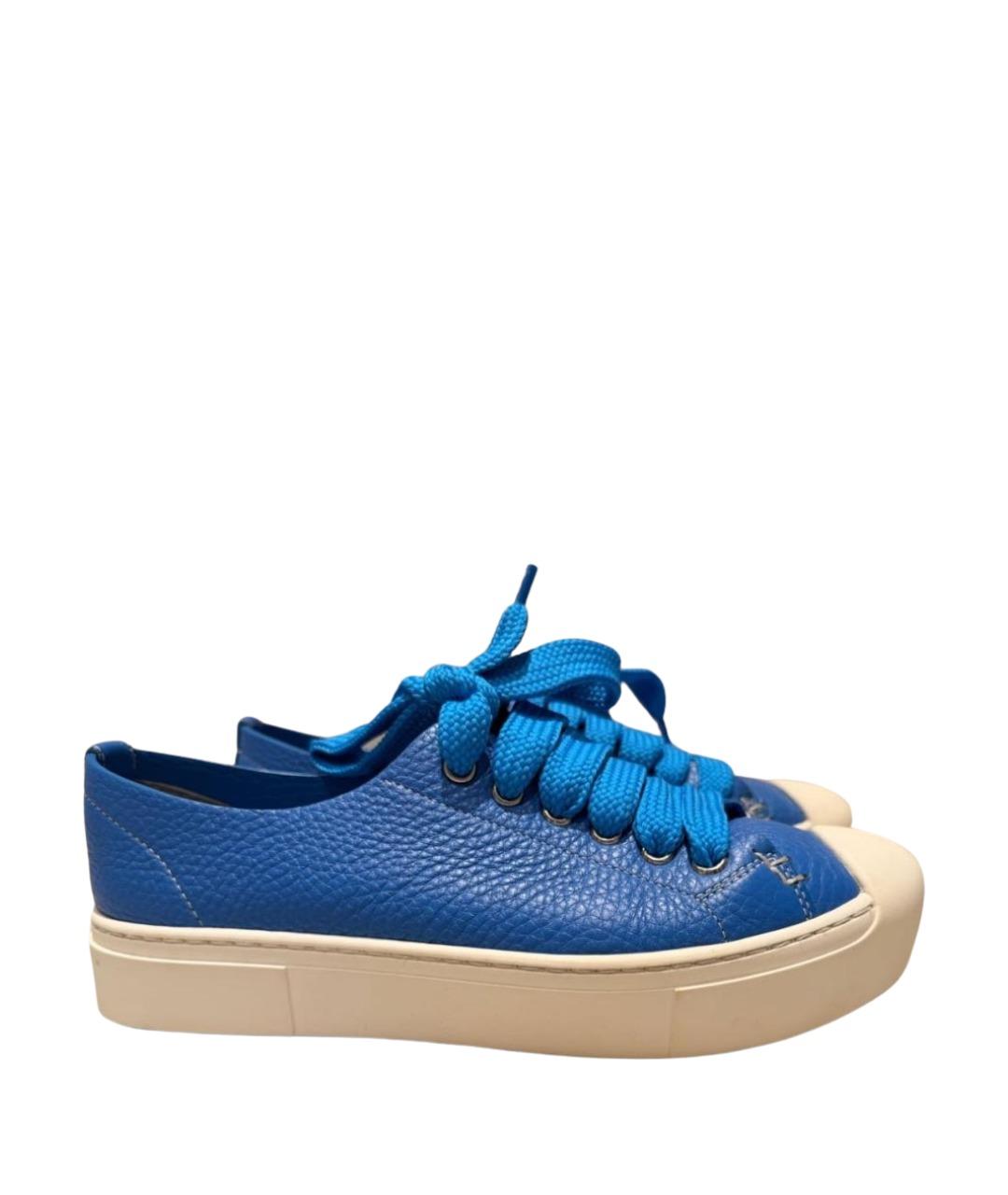 FENDI Голубые кожаные кеды, фото 1