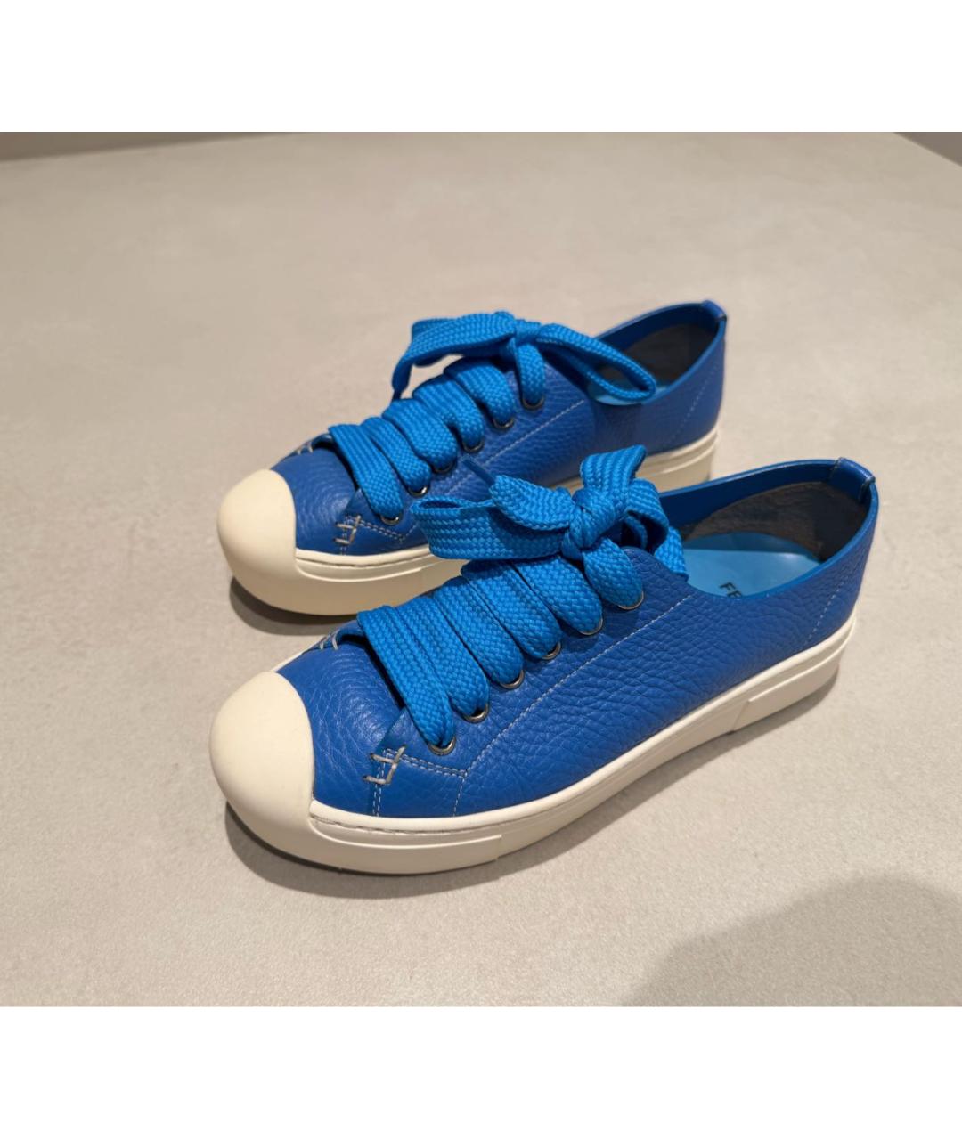 FENDI Голубые кожаные кеды, фото 2