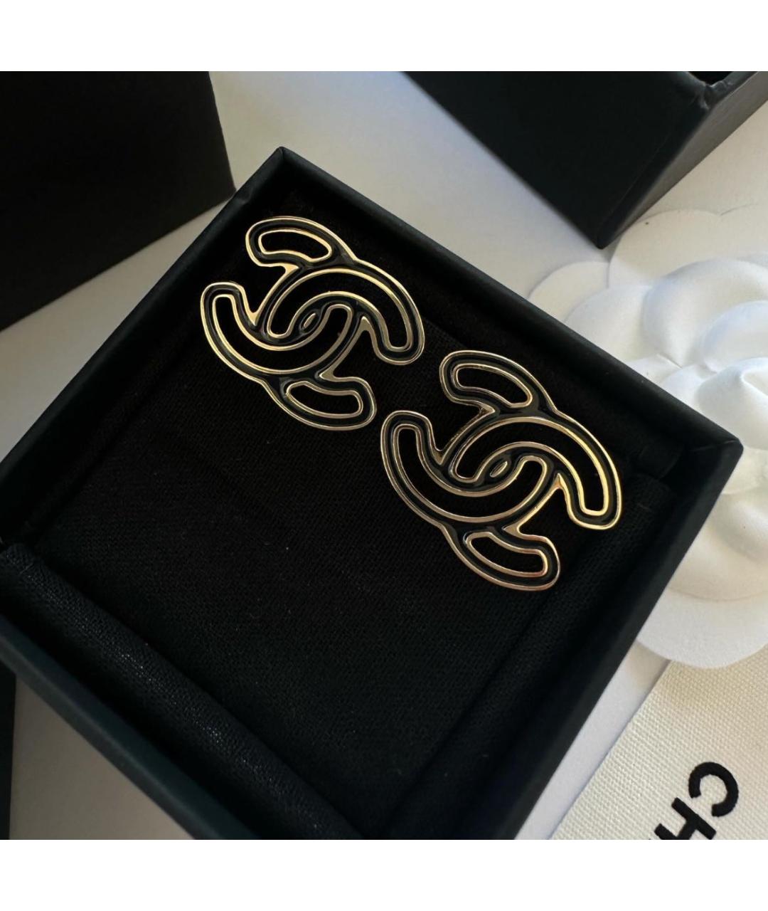 CHANEL Черные металлические серьги, фото 2