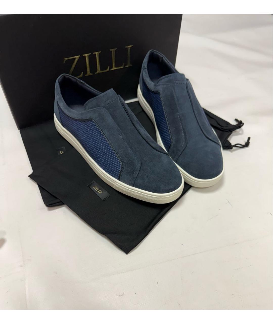 ZILLI Синие кожаные низкие кроссовки / кеды, фото 2