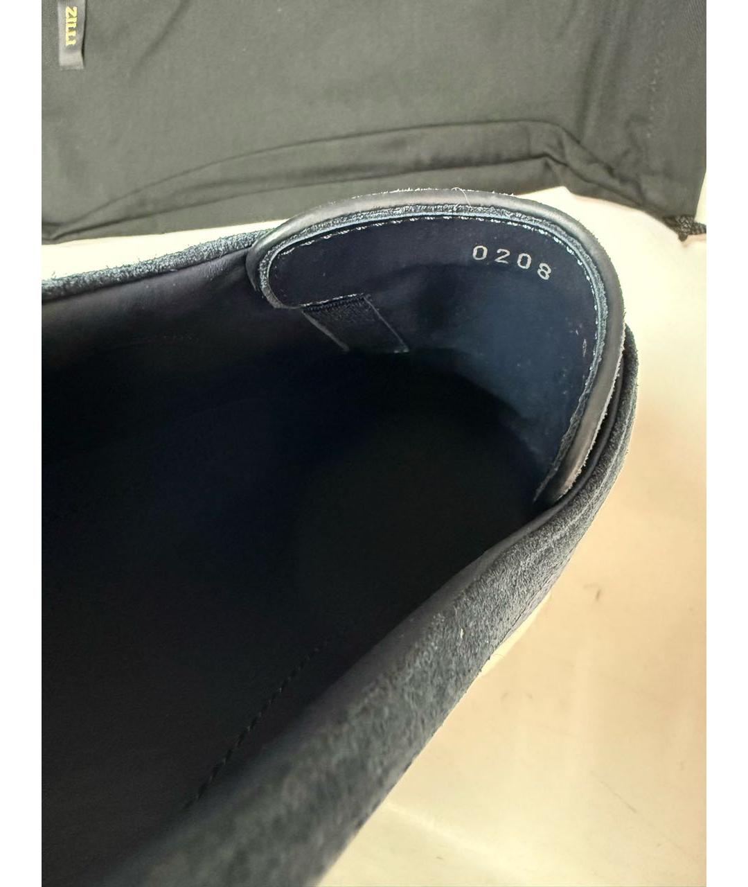 ZILLI Синие кожаные низкие кроссовки / кеды, фото 4