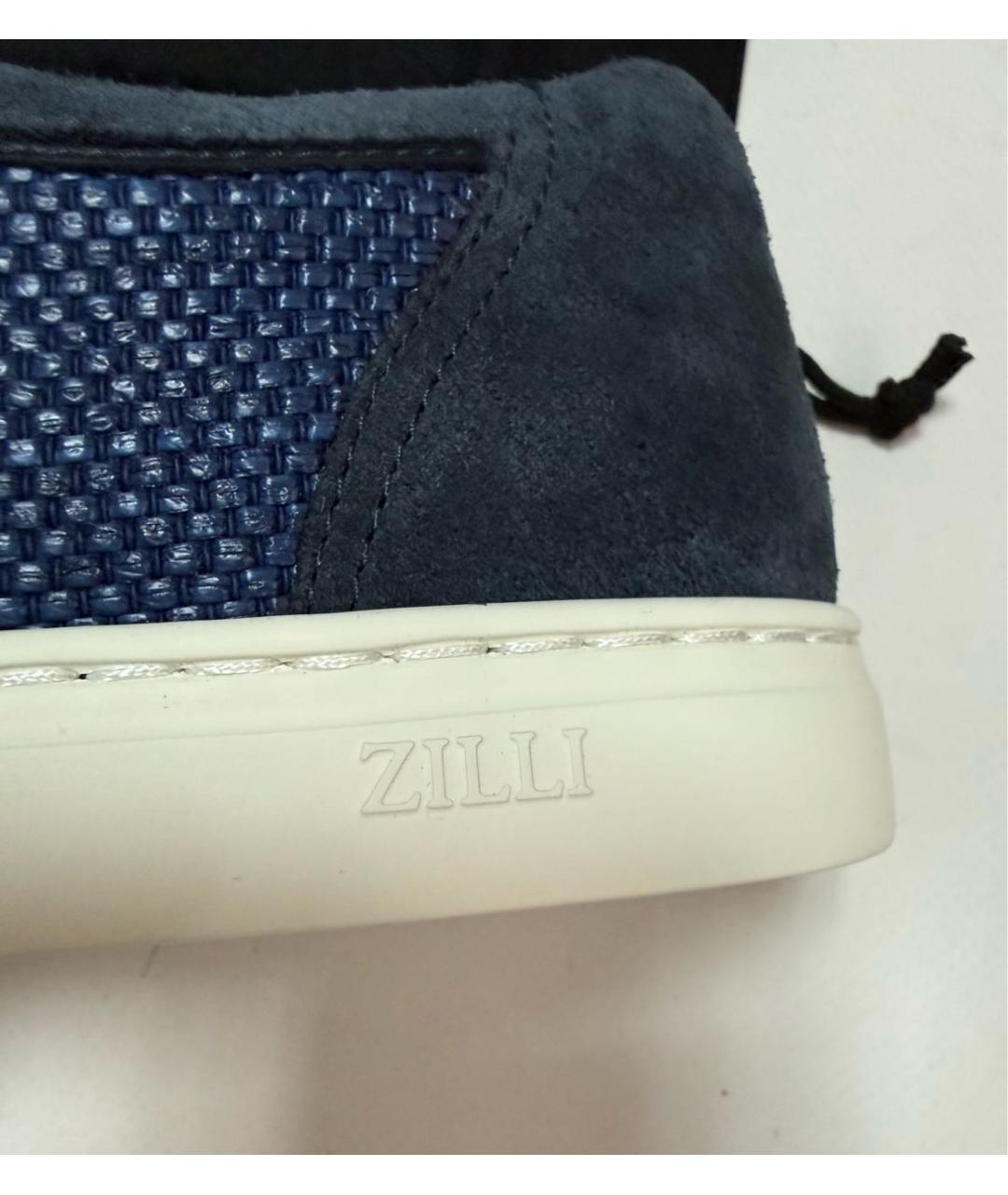 ZILLI Синие кожаные низкие кроссовки / кеды, фото 6