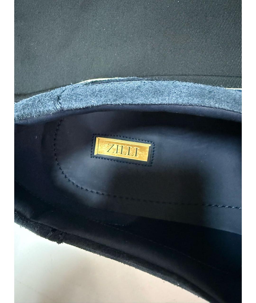 ZILLI Синие кожаные низкие кроссовки / кеды, фото 3
