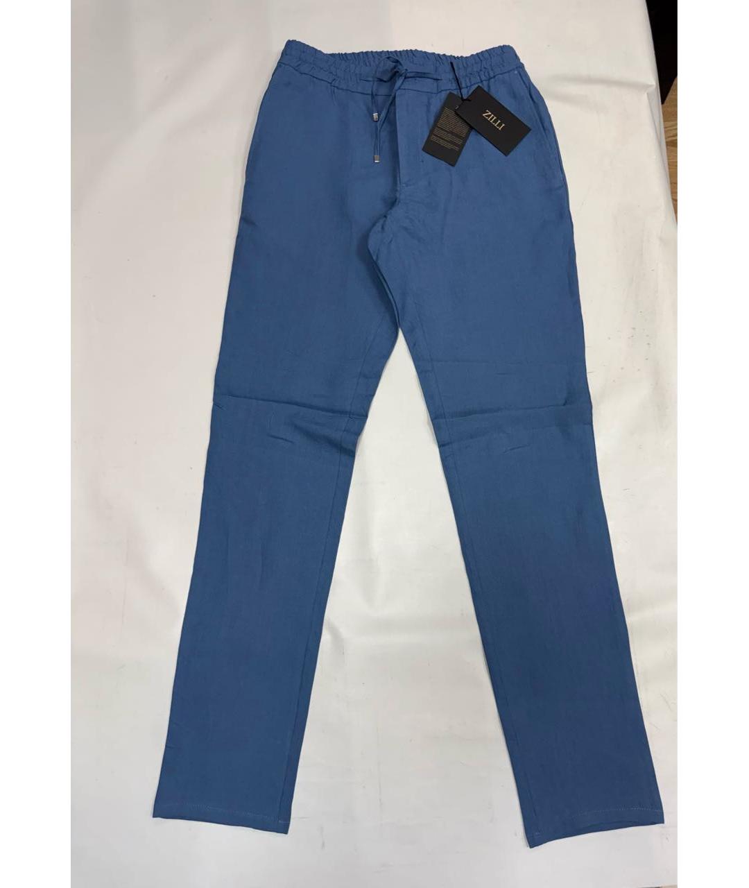 ZILLI Синие льняные повседневные брюки, фото 9