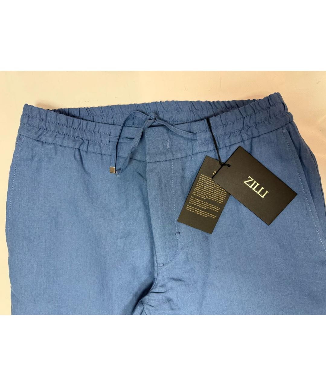 ZILLI Синие льняные повседневные брюки, фото 4