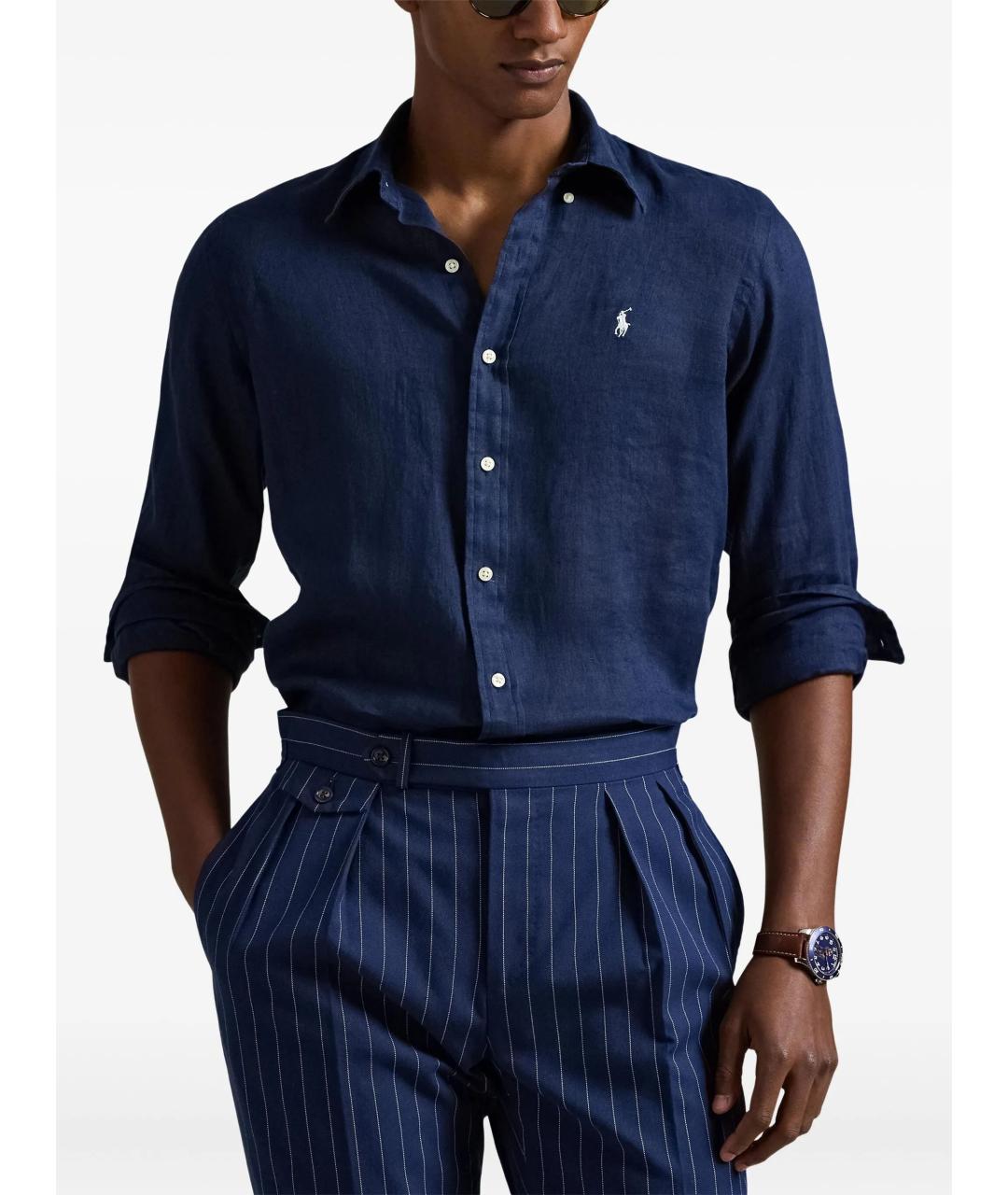 POLO RALPH LAUREN Синяя льняная кэжуал рубашка, фото 3