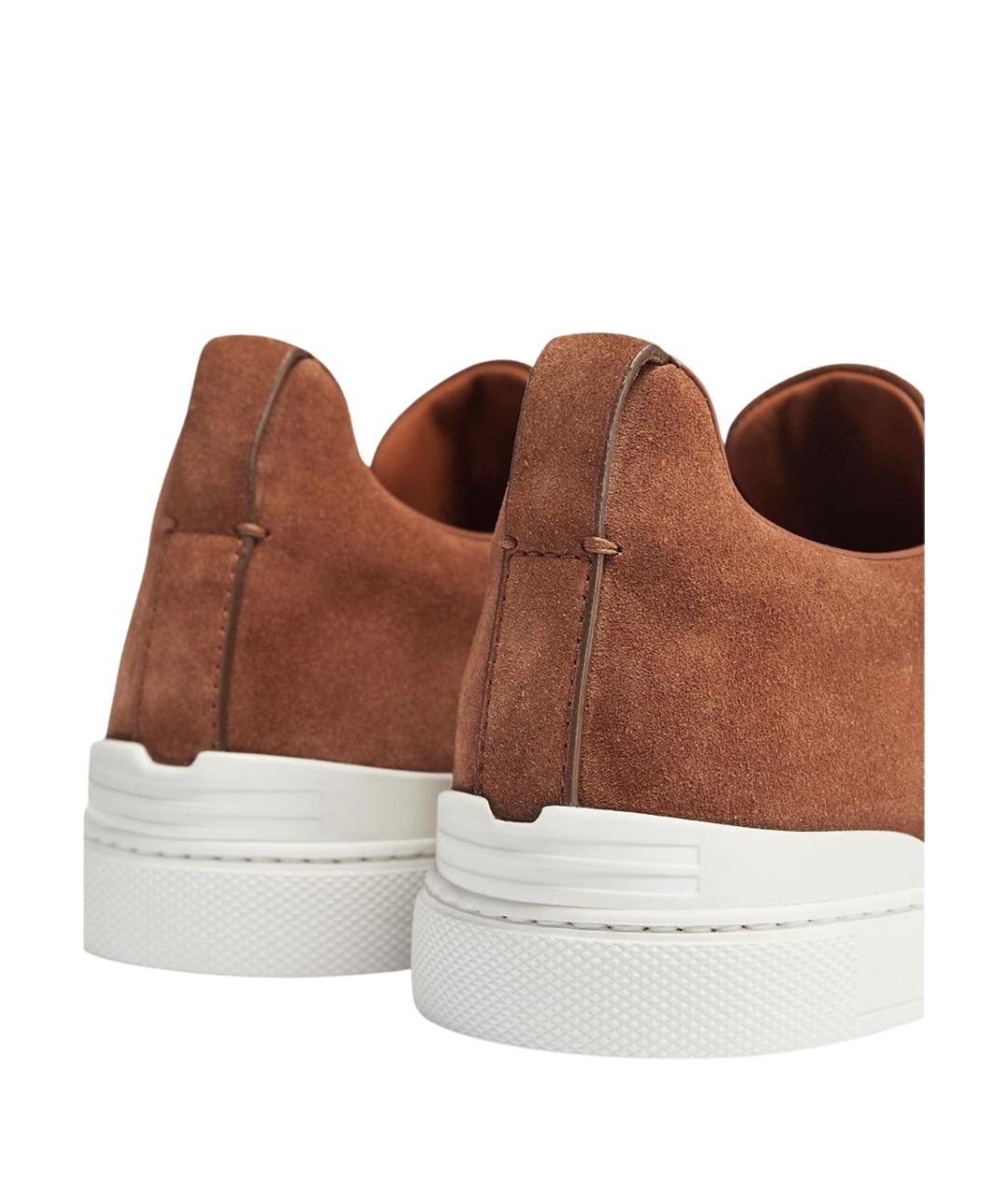 ZEGNA Коричневые замшевые низкие кроссовки / кеды, фото 3