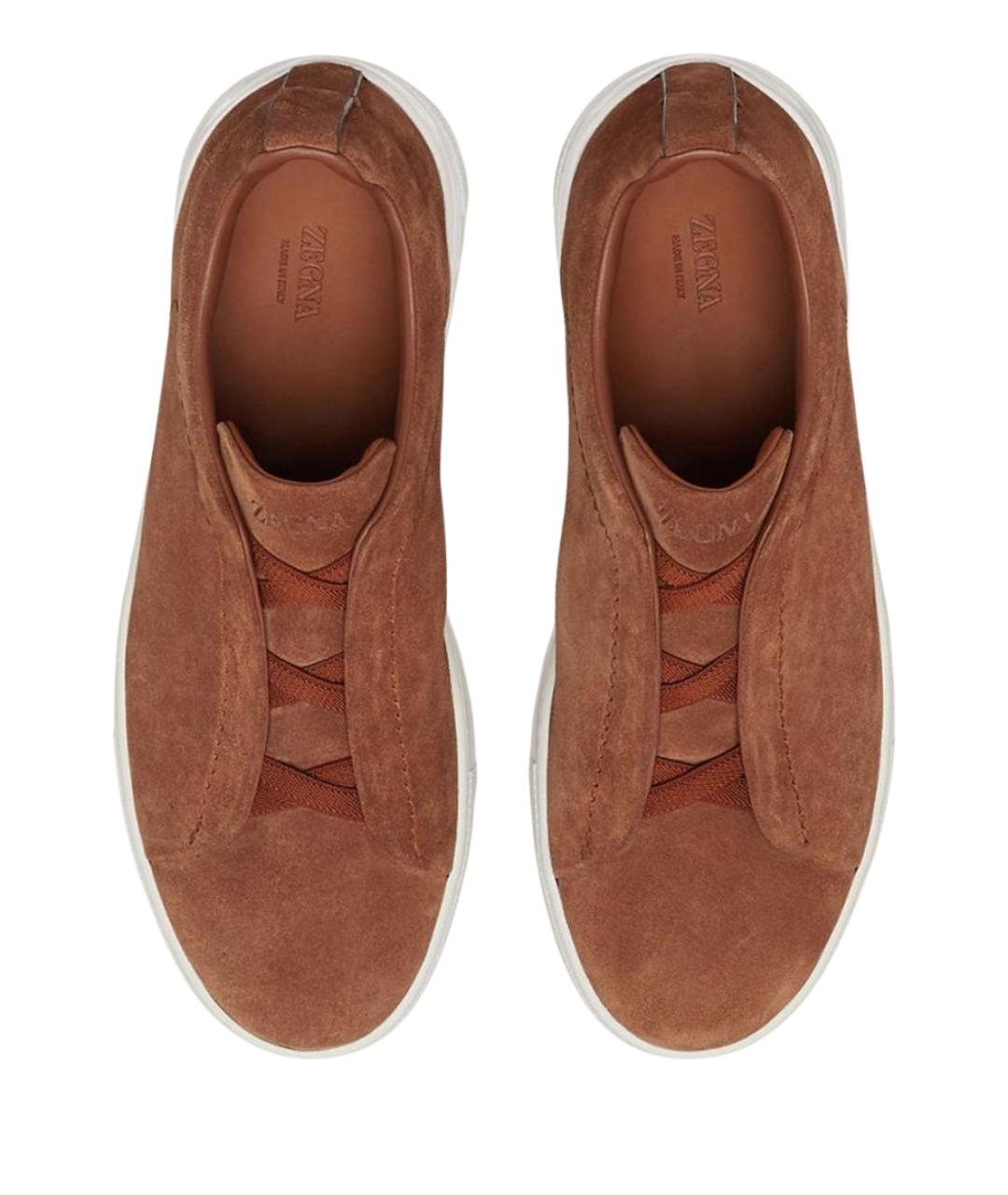 ZEGNA Коричневые замшевые низкие кроссовки / кеды, фото 4