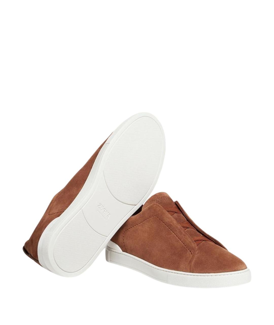 ZEGNA Коричневые замшевые низкие кроссовки / кеды, фото 5