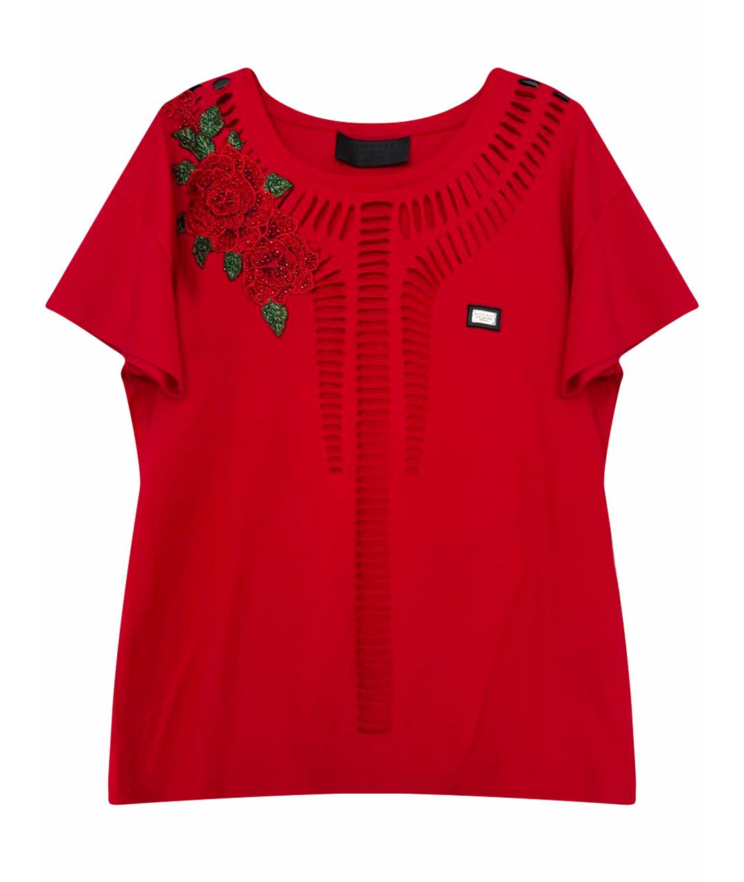 PHILIPP PLEIN Красная хлопковая футболка, фото 1