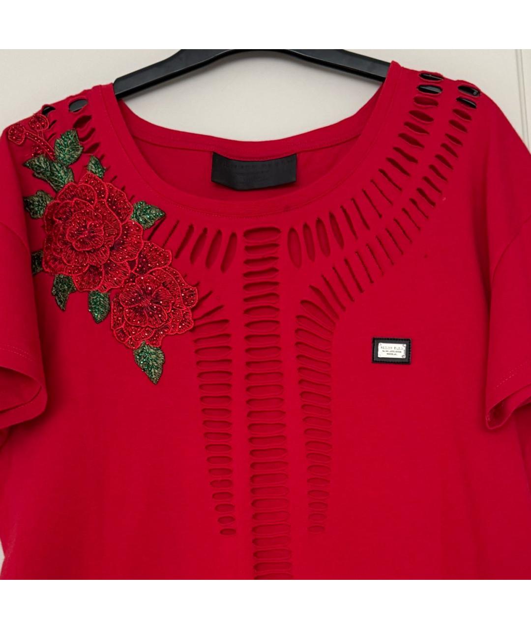 PHILIPP PLEIN Красная хлопковая футболка, фото 4