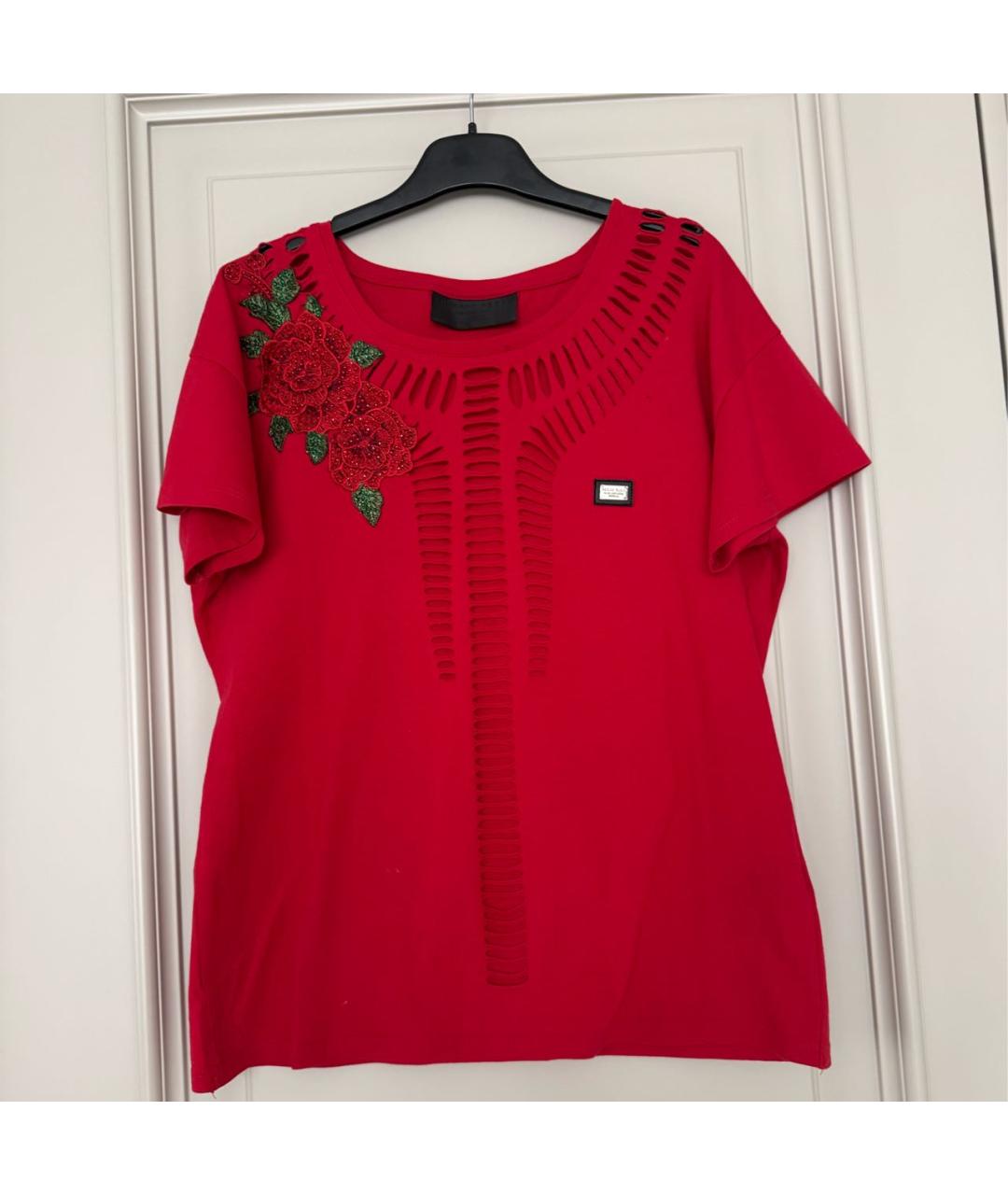 PHILIPP PLEIN Красная хлопковая футболка, фото 5
