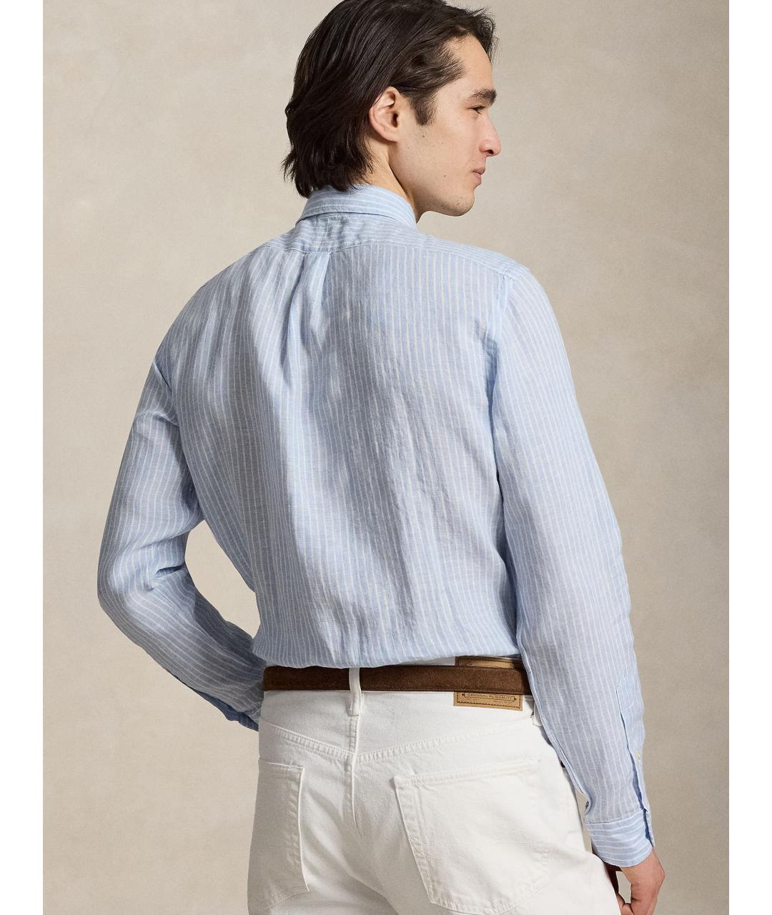 POLO RALPH LAUREN Голубая льняная кэжуал рубашка, фото 4