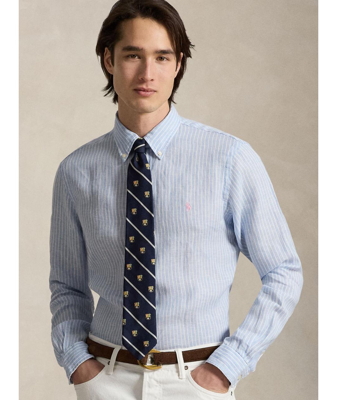 POLO RALPH LAUREN Голубая льняная кэжуал рубашка, фото 3