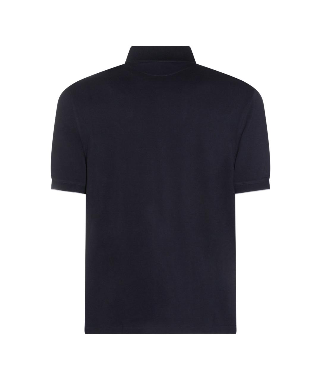 BRUNELLO CUCINELLI Темно-синее хлопковое поло с коротким рукавом, фото 2
