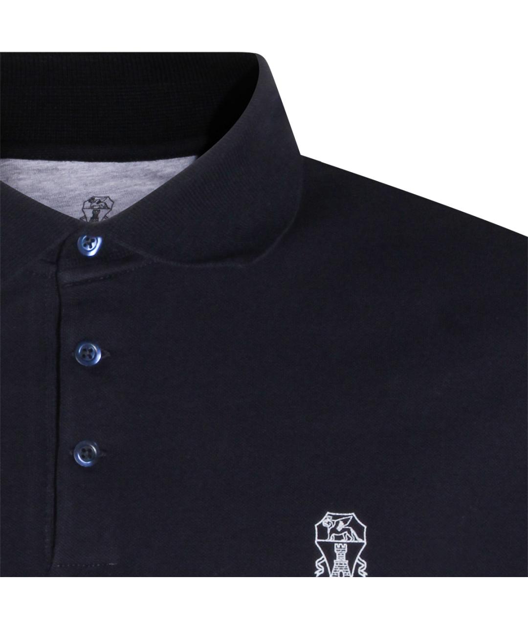 BRUNELLO CUCINELLI Темно-синее хлопковое поло с коротким рукавом, фото 3