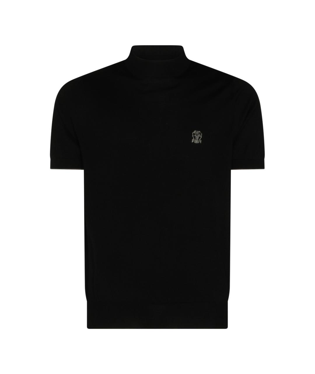 BRUNELLO CUCINELLI Черное хлопковое поло с коротким рукавом, фото 1