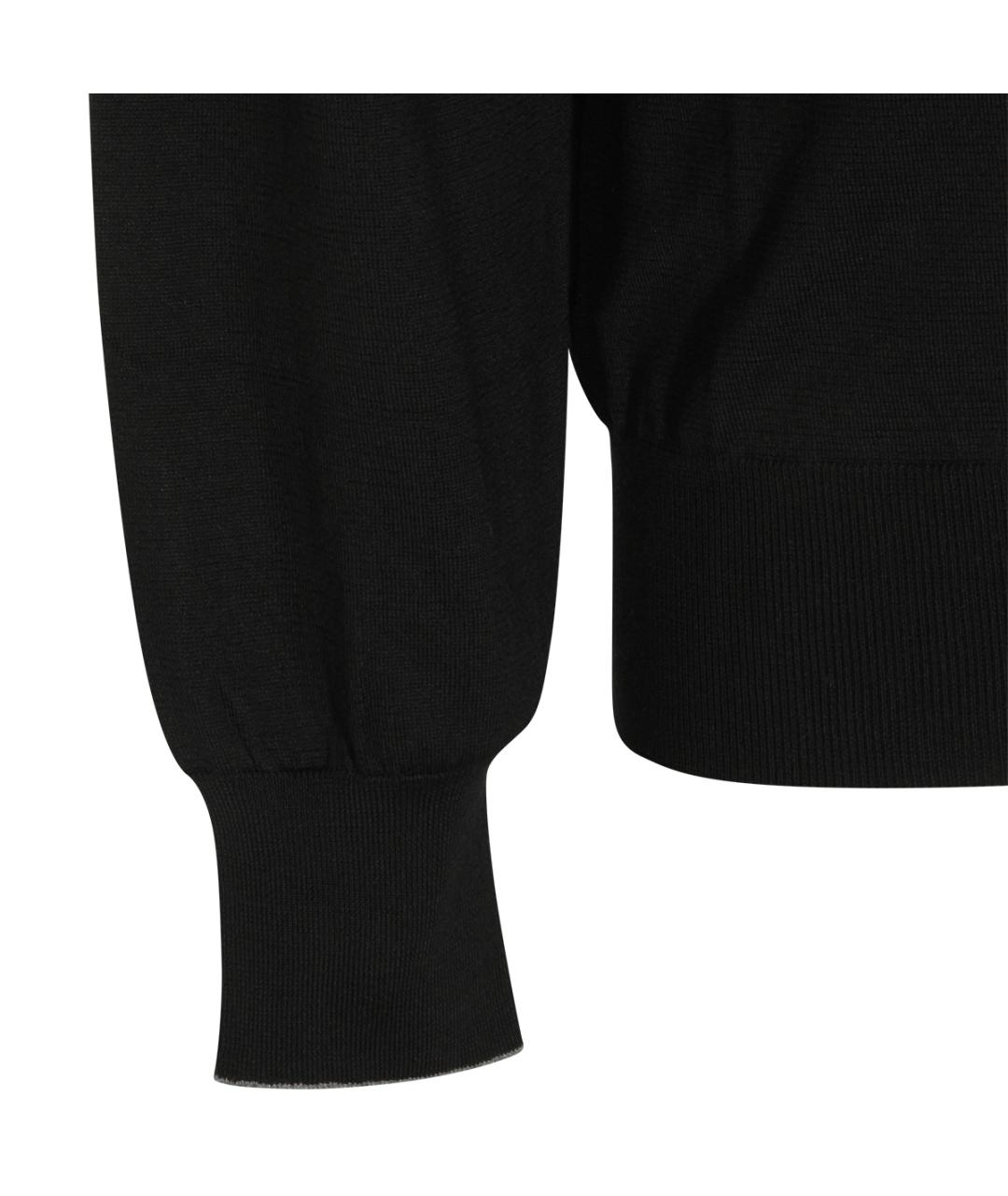 BRUNELLO CUCINELLI Черное хлопковое поло с длинным рукавом, фото 4