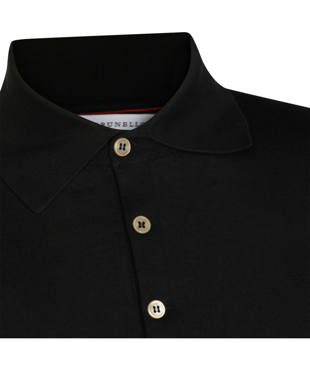 BRUNELLO CUCINELLI Черное хлопковое поло с длинным рукавом, фото 3