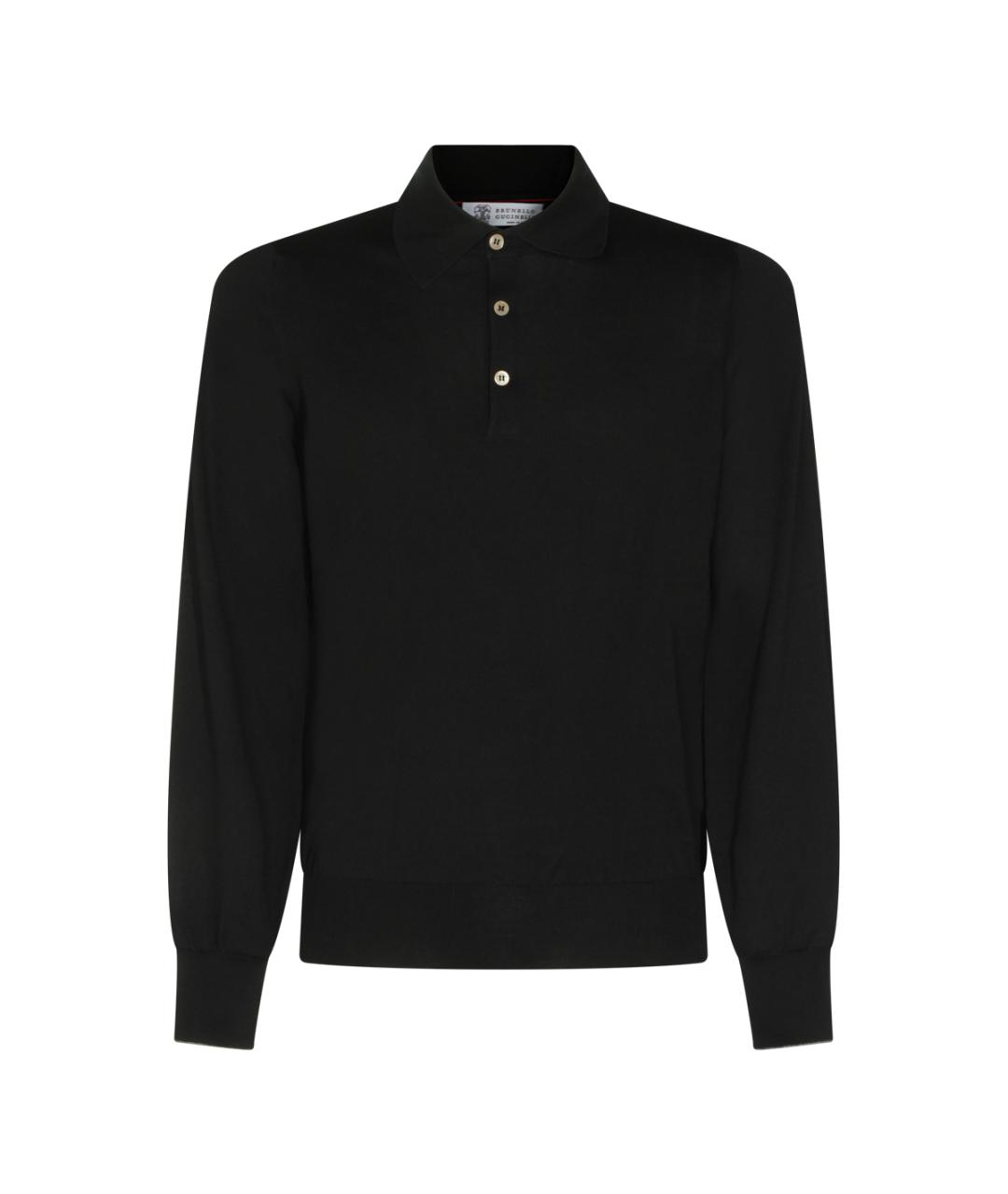 BRUNELLO CUCINELLI Черное хлопковое поло с длинным рукавом, фото 1