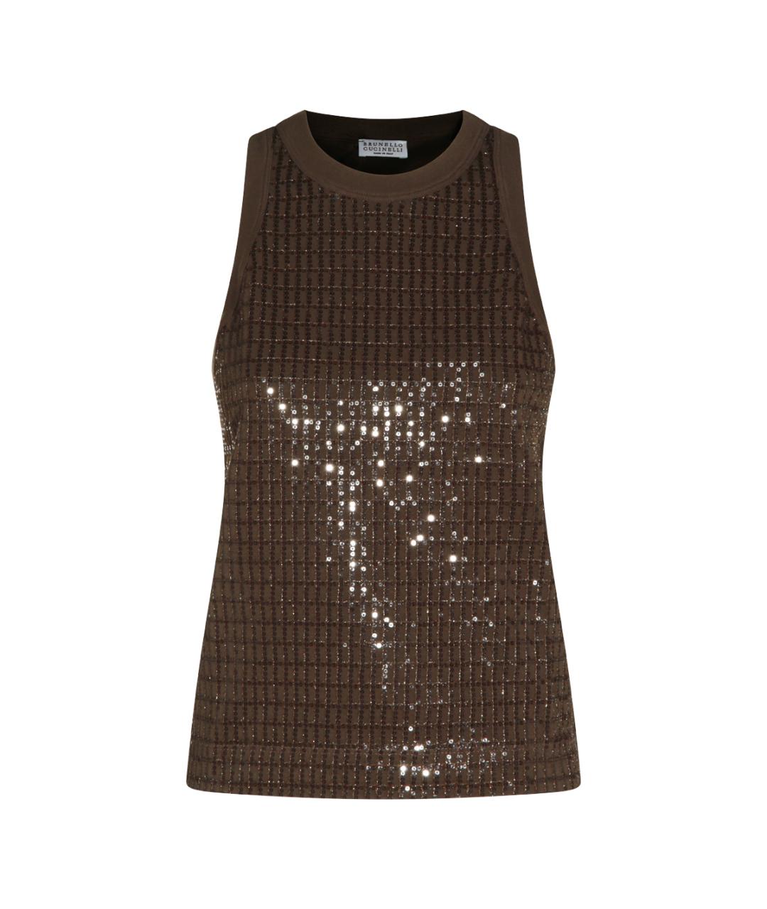 BRUNELLO CUCINELLI Коричневая хлопко-эластановая майка, фото 1