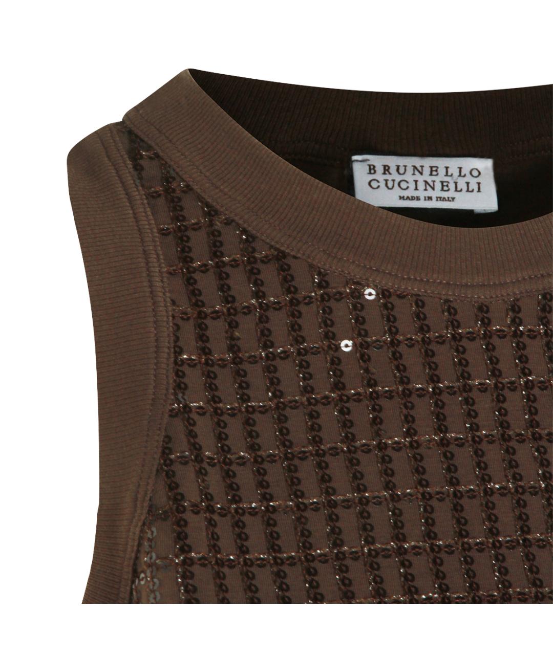 BRUNELLO CUCINELLI Коричневая хлопко-эластановая майка, фото 3