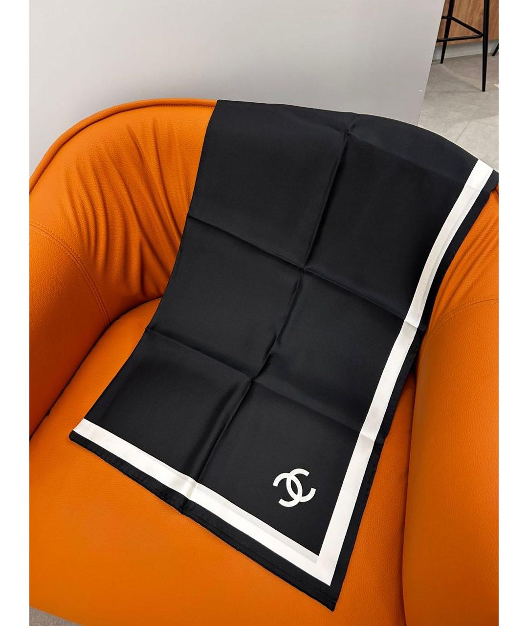 CHANEL Черный шелковый платок, фото 3