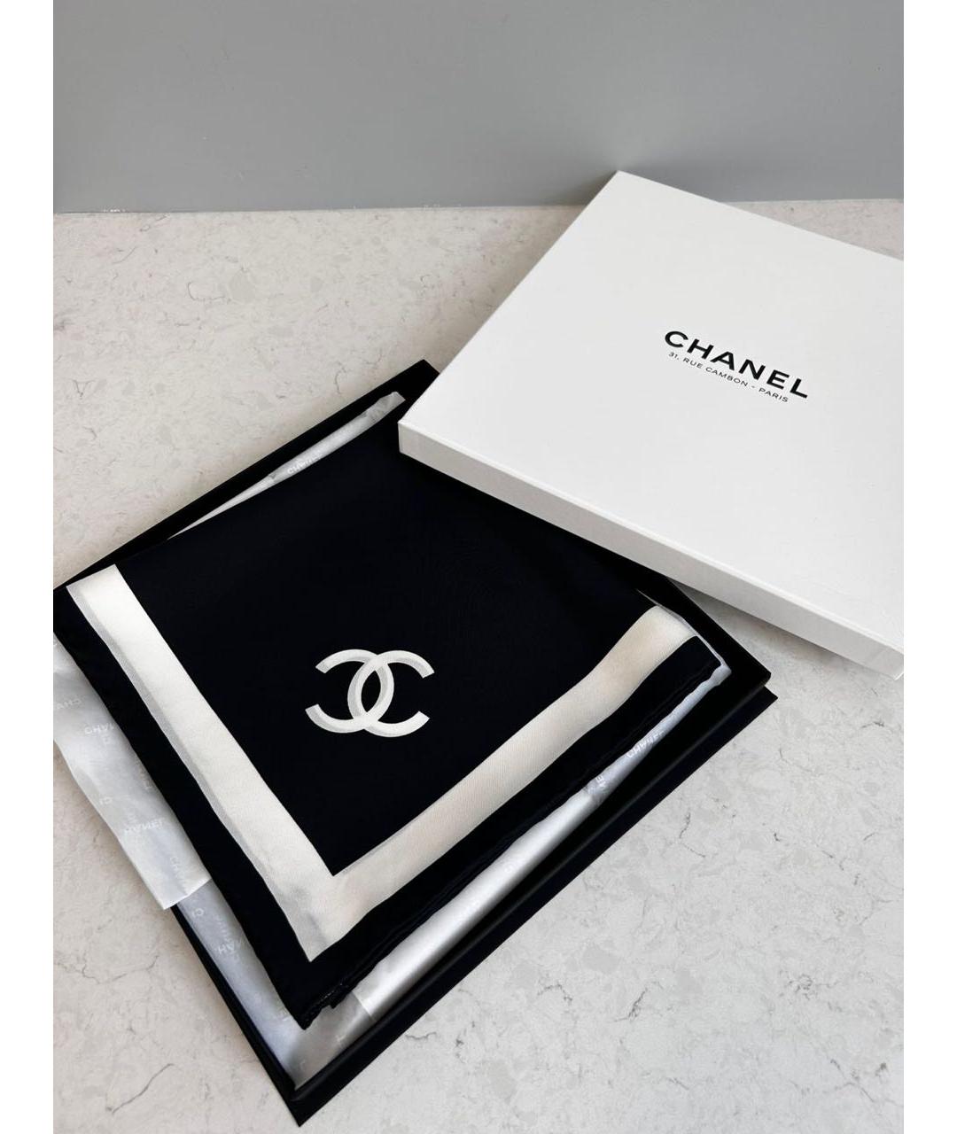 CHANEL Черный шелковый платок, фото 2