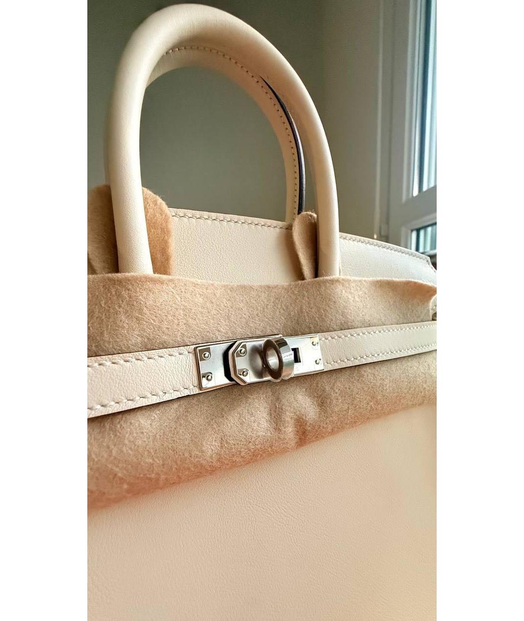 HERMES Бежевая кожаная сумка с короткими ручками, фото 5