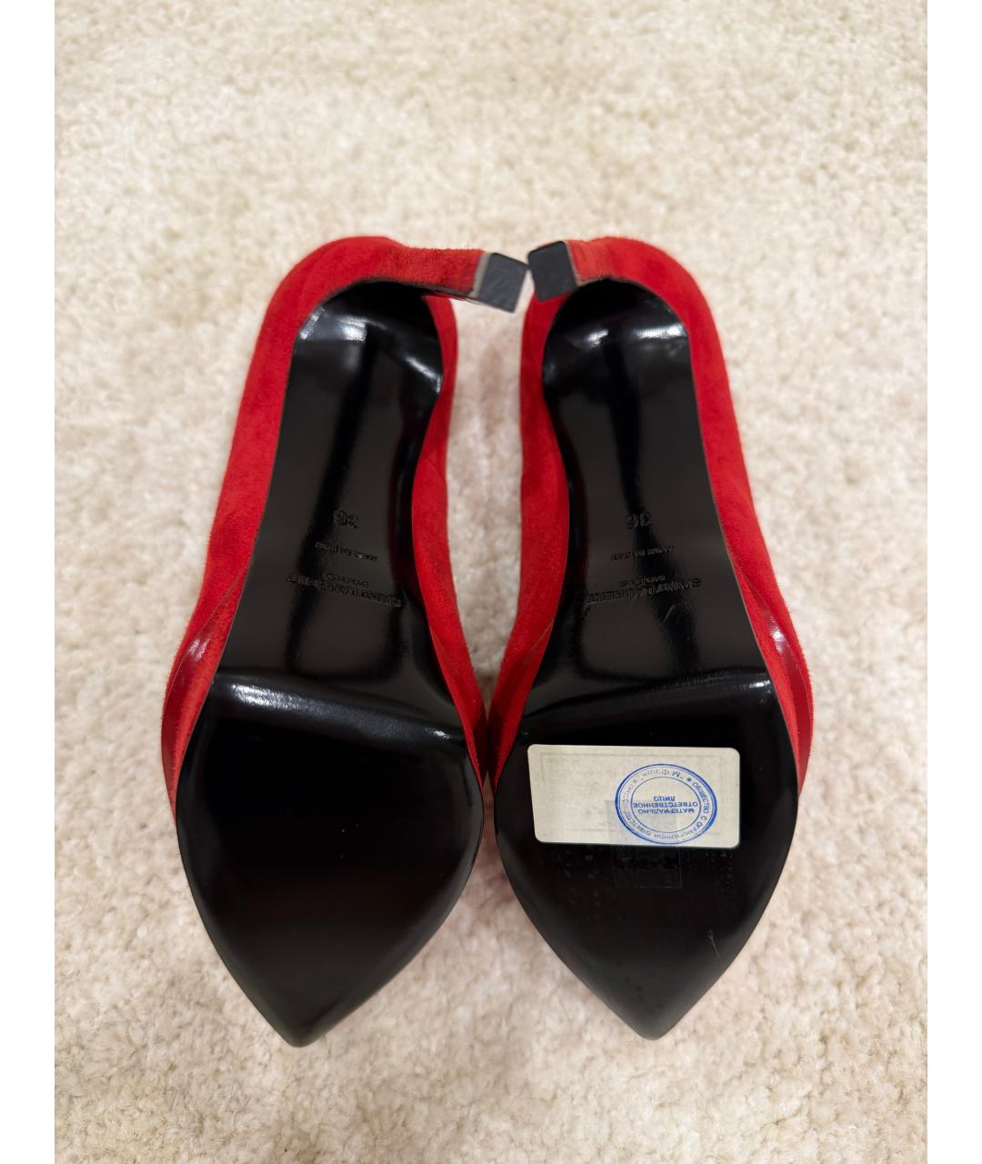 SAINT LAURENT Красные замшевые туфли, фото 5