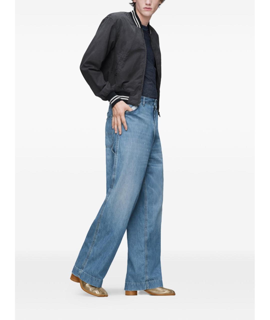 MAISON MARGIELA Голубые хлопковые прямые джинсы, фото 4
