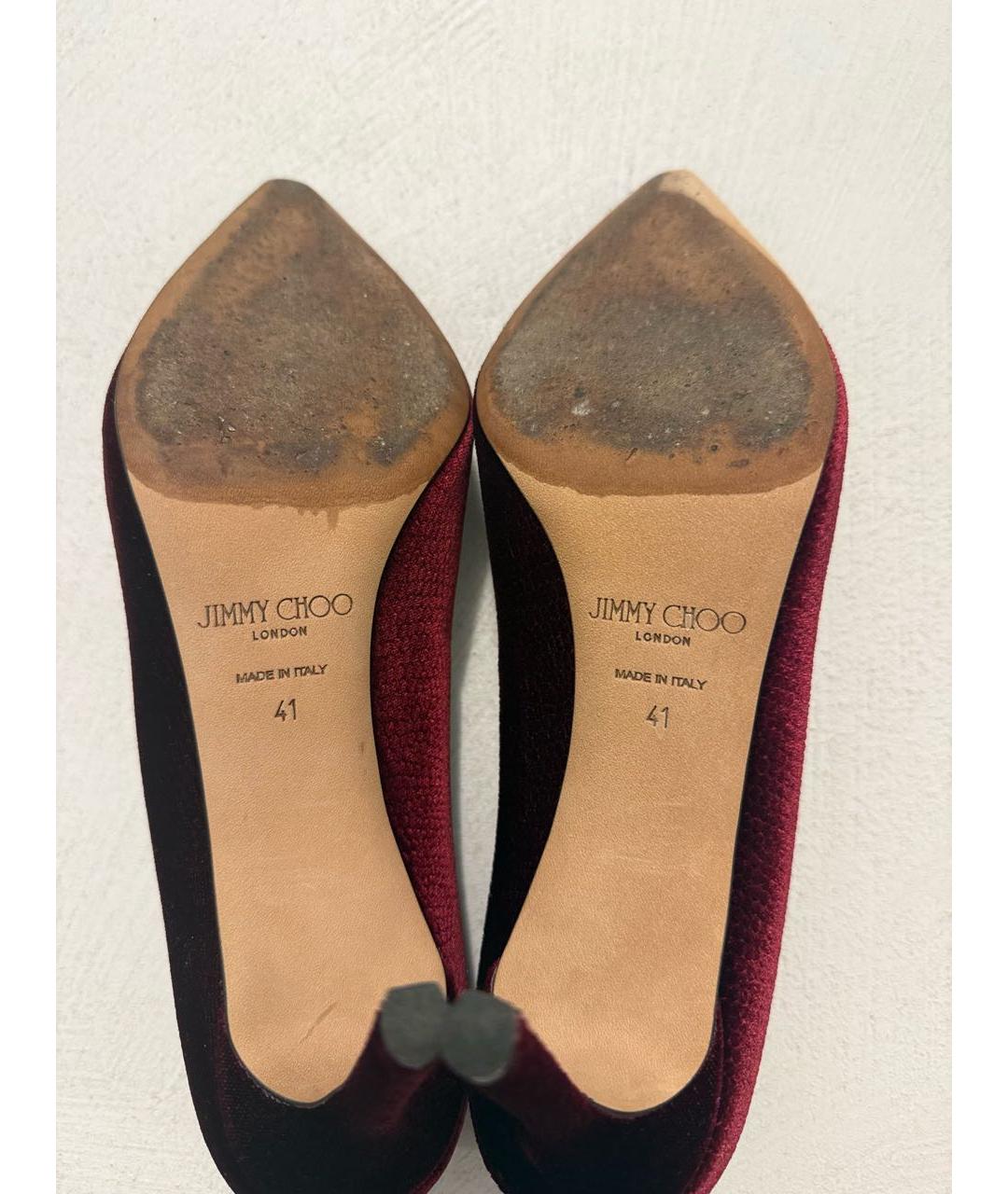 JIMMY CHOO Бордовые бархатные туфли, фото 6