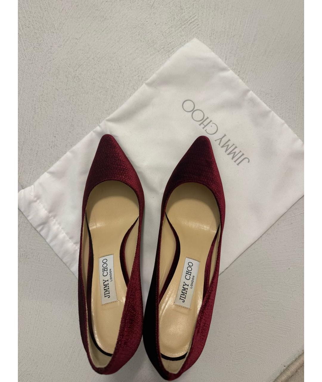 JIMMY CHOO Бордовые бархатные туфли, фото 5
