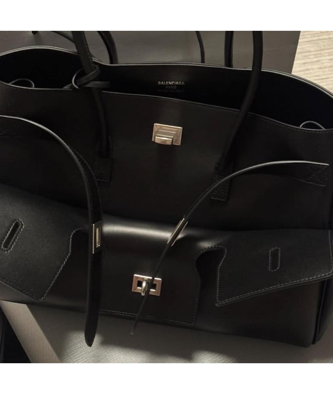 BALENCIAGA Черная кожаная сумка тоут, фото 4