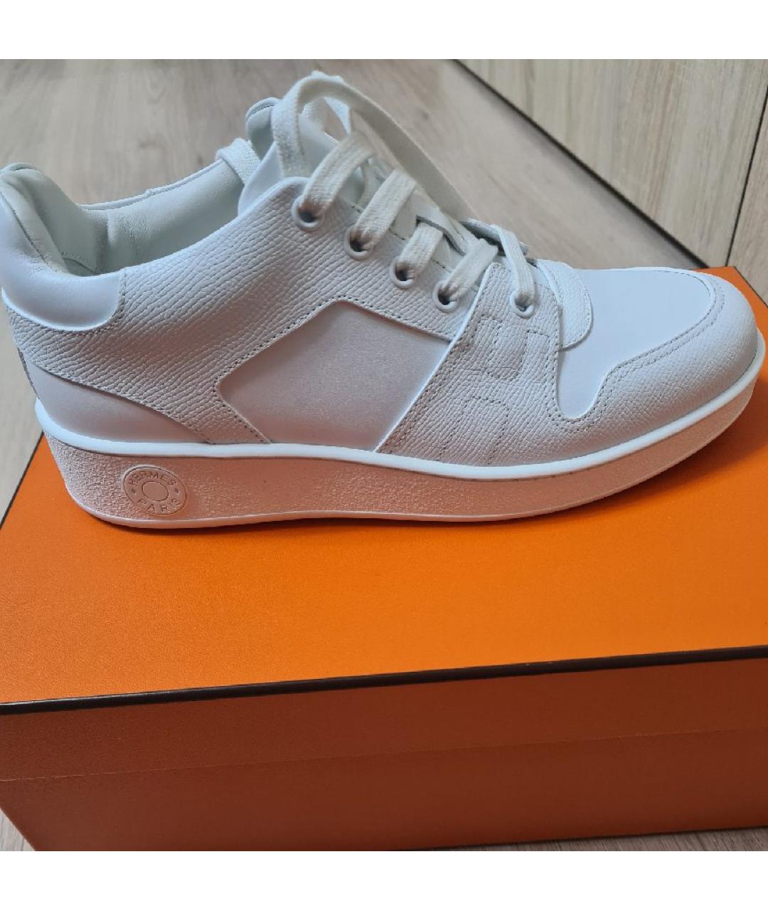 HERMES Белые кожаные кроссовки, фото 5