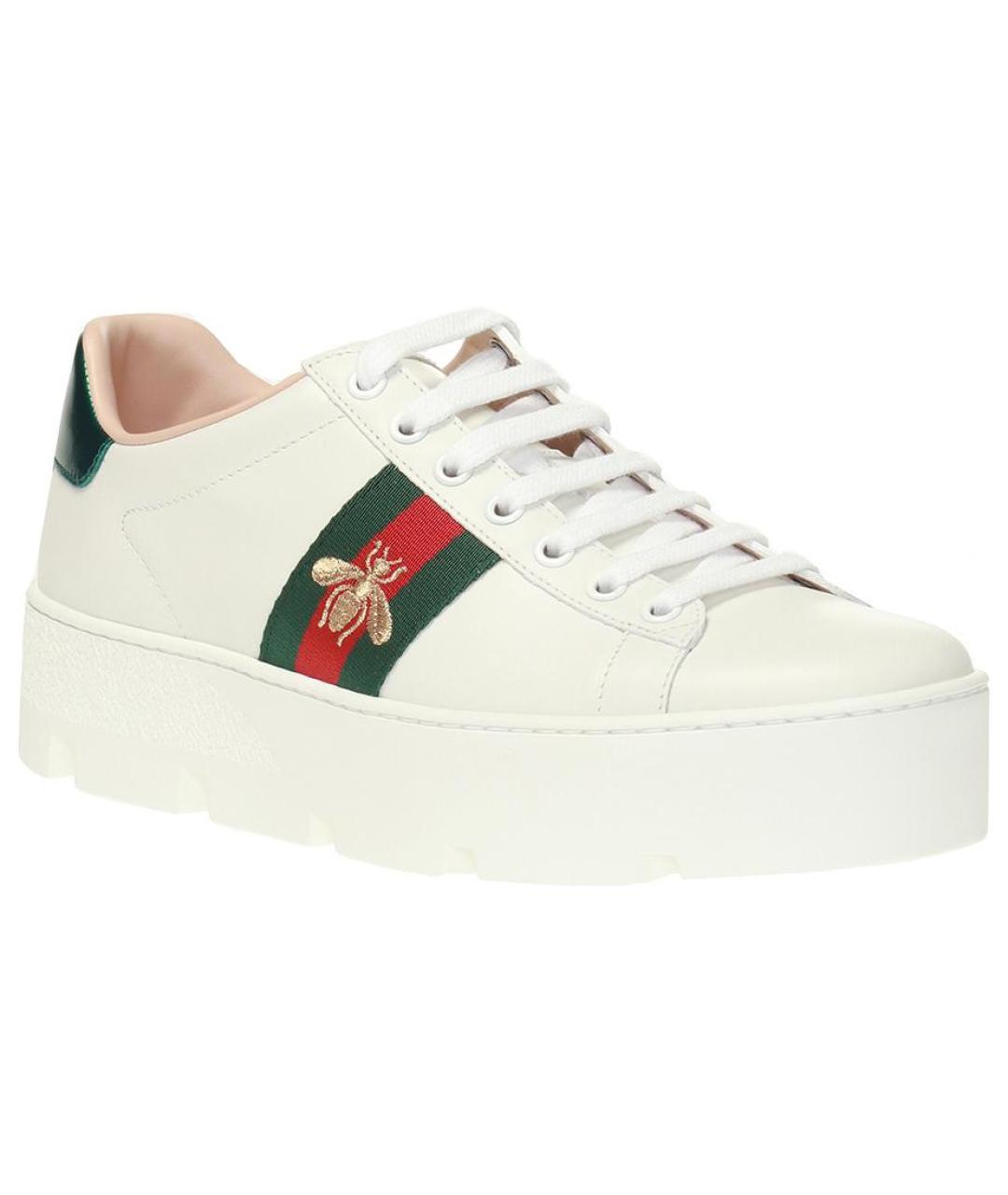 GUCCI Белые кожаные кроссовки, фото 2