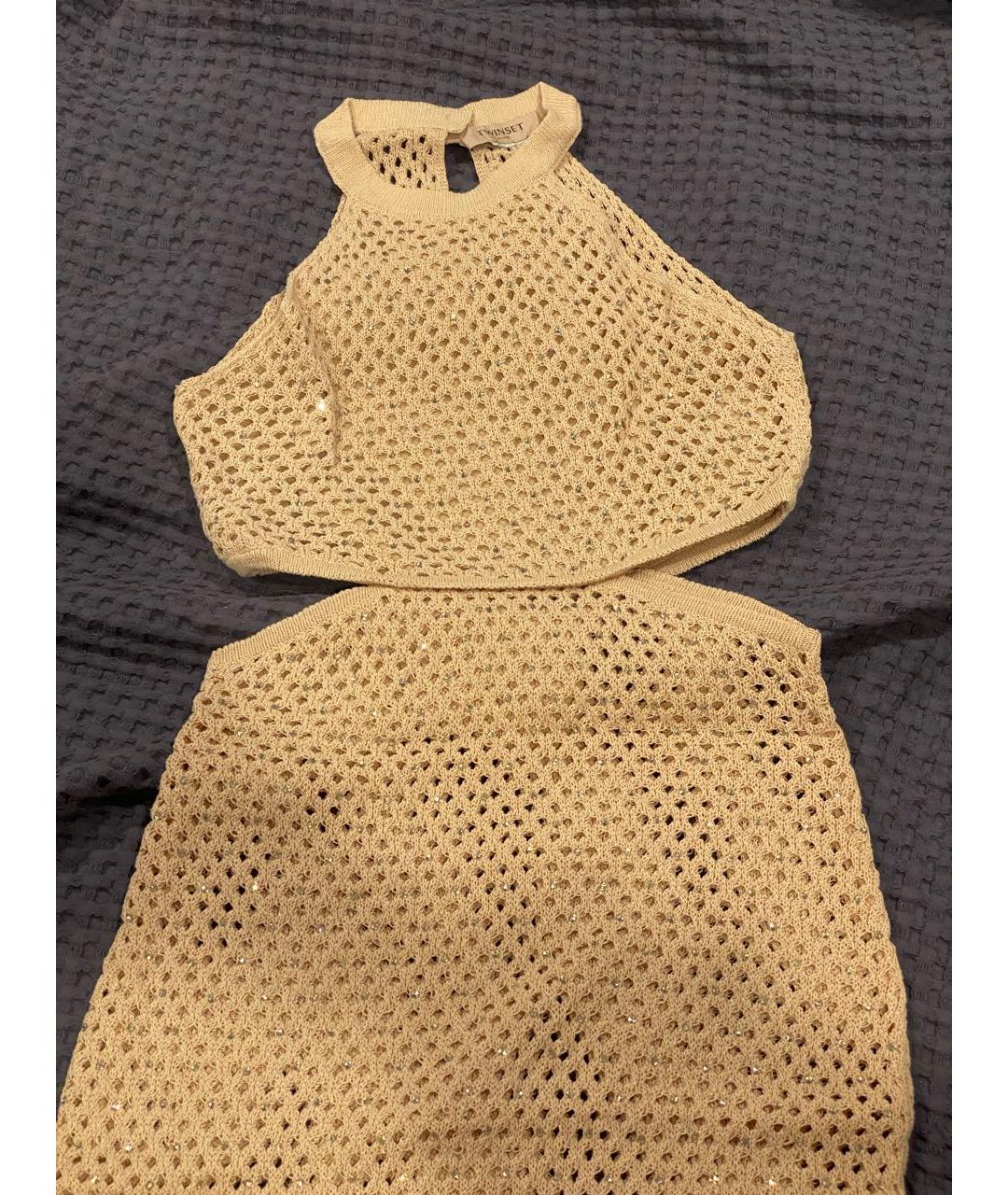 TWIN-SET Бежевое хлопковое повседневное платье, фото 2