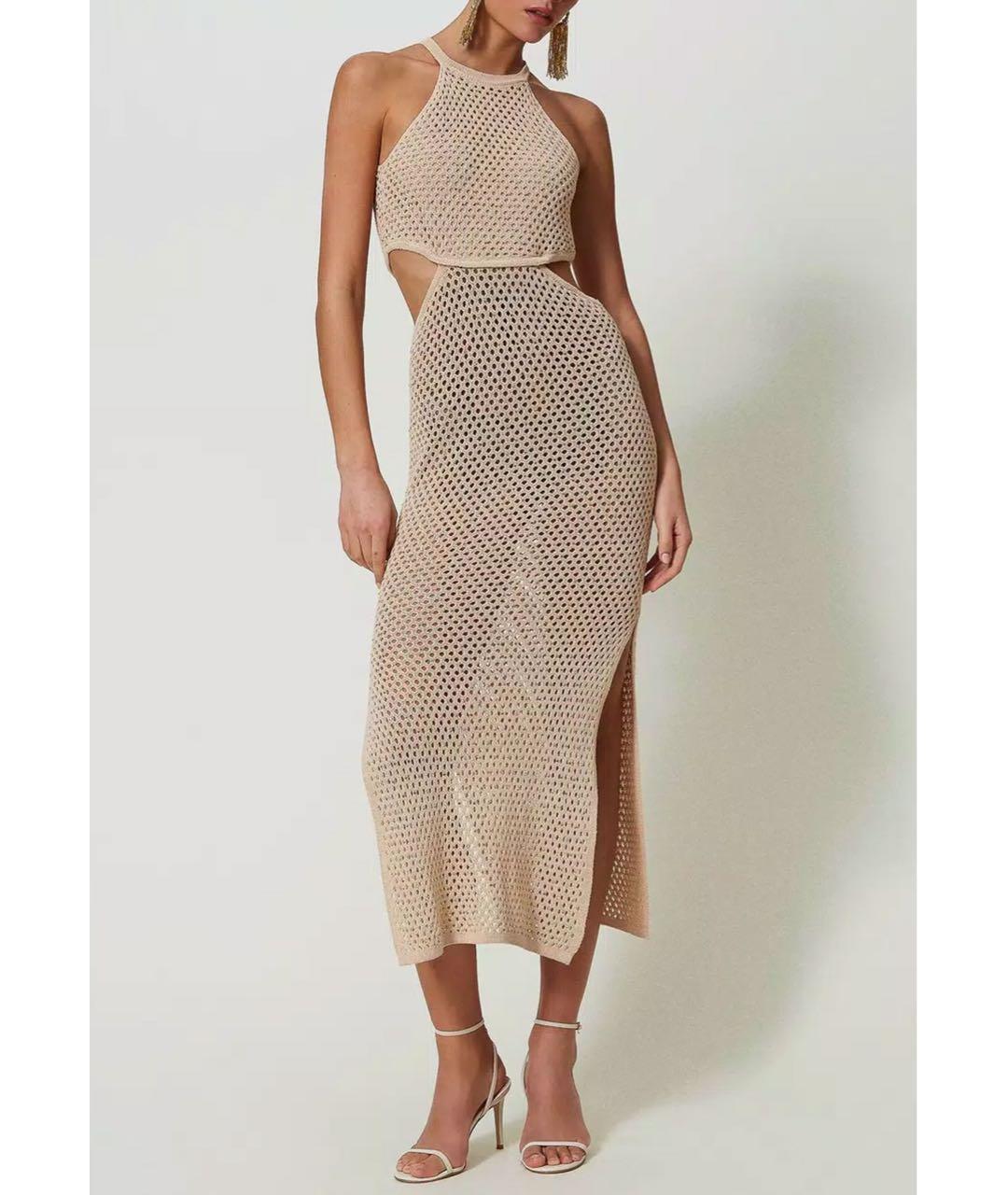 TWIN-SET Бежевое хлопковое повседневное платье, фото 5