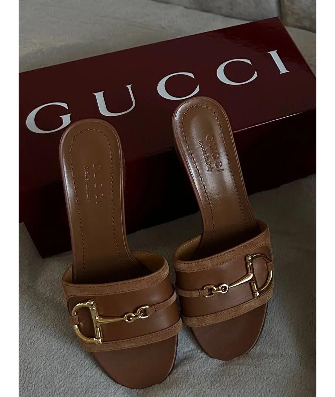 GUCCI Коричневые кожаные мюли, фото 7